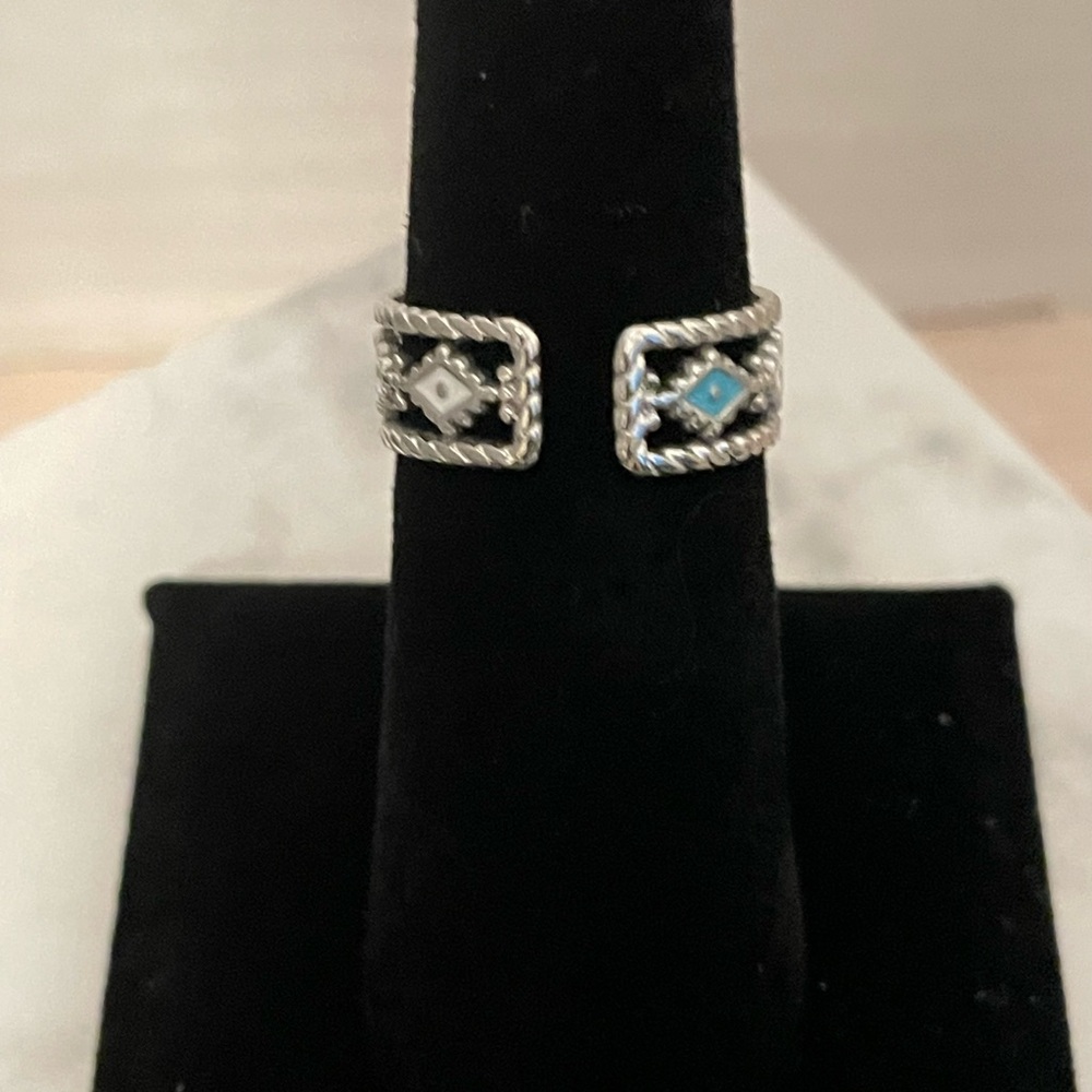 Trendy Western Turquoise Blue &  Silver Adjustable Cuff Ring- NWT - Picture 7 of 10